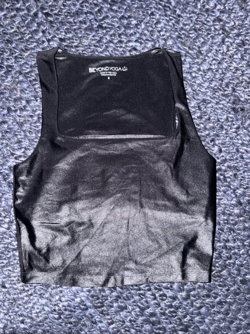 Beyond Yoga Sportgloss Square Neck Cropped Tank Black Shine Metallic Small
